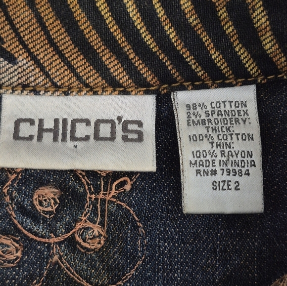 Chico's Embroidered Beaded Print Denim Lightweight Jacket - Size 2 (L/12-14) - Picture 10 of 12
